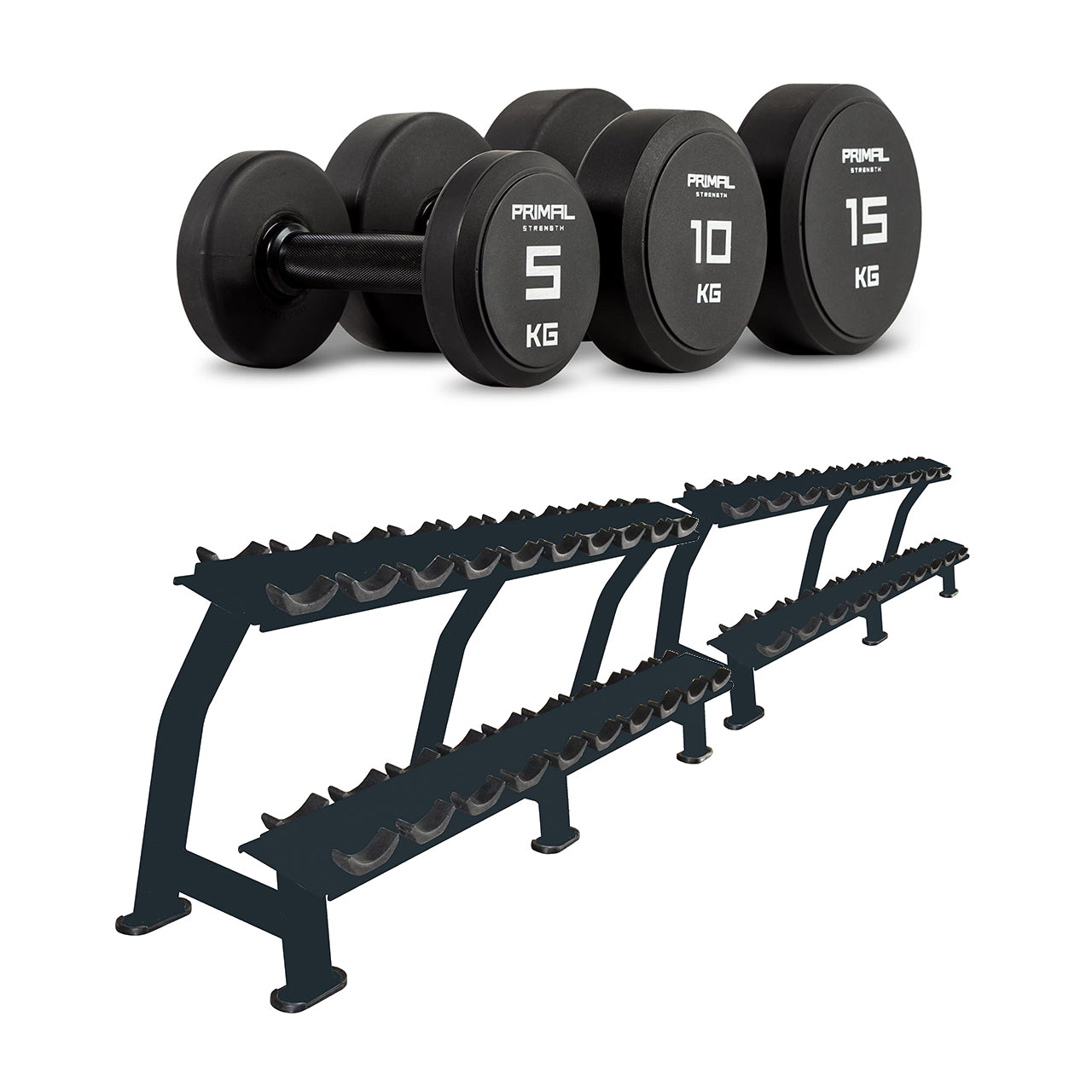 Primal Pro Series Urethane Dumbbell Set 2.5kg - 50kg With Racking