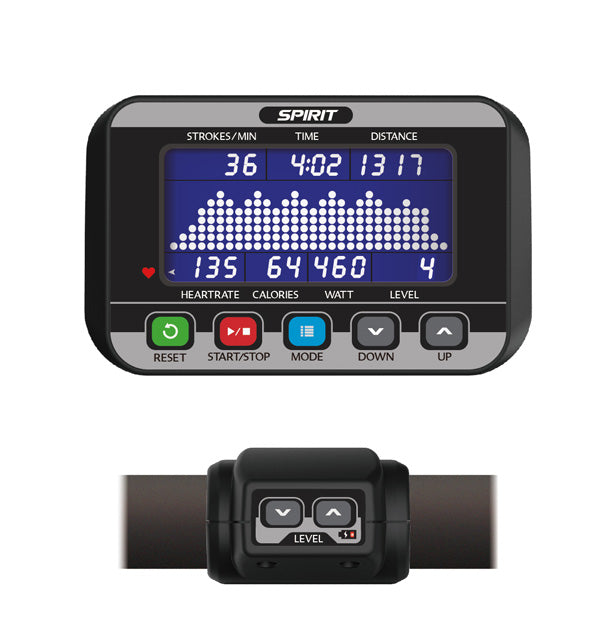 a fitness machine centre console showing various fitness metrics