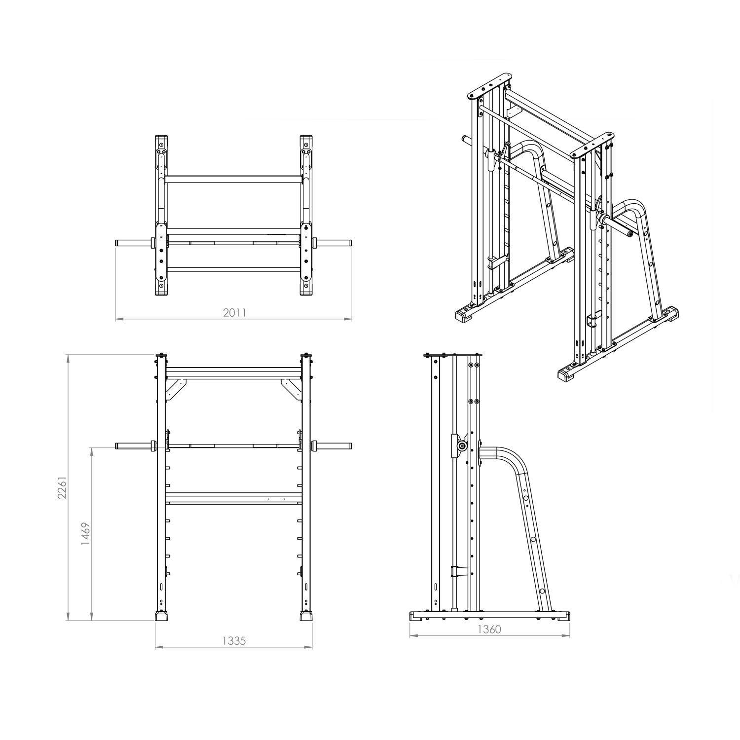 a diagram and dimensions of a gym power rack with smith machine