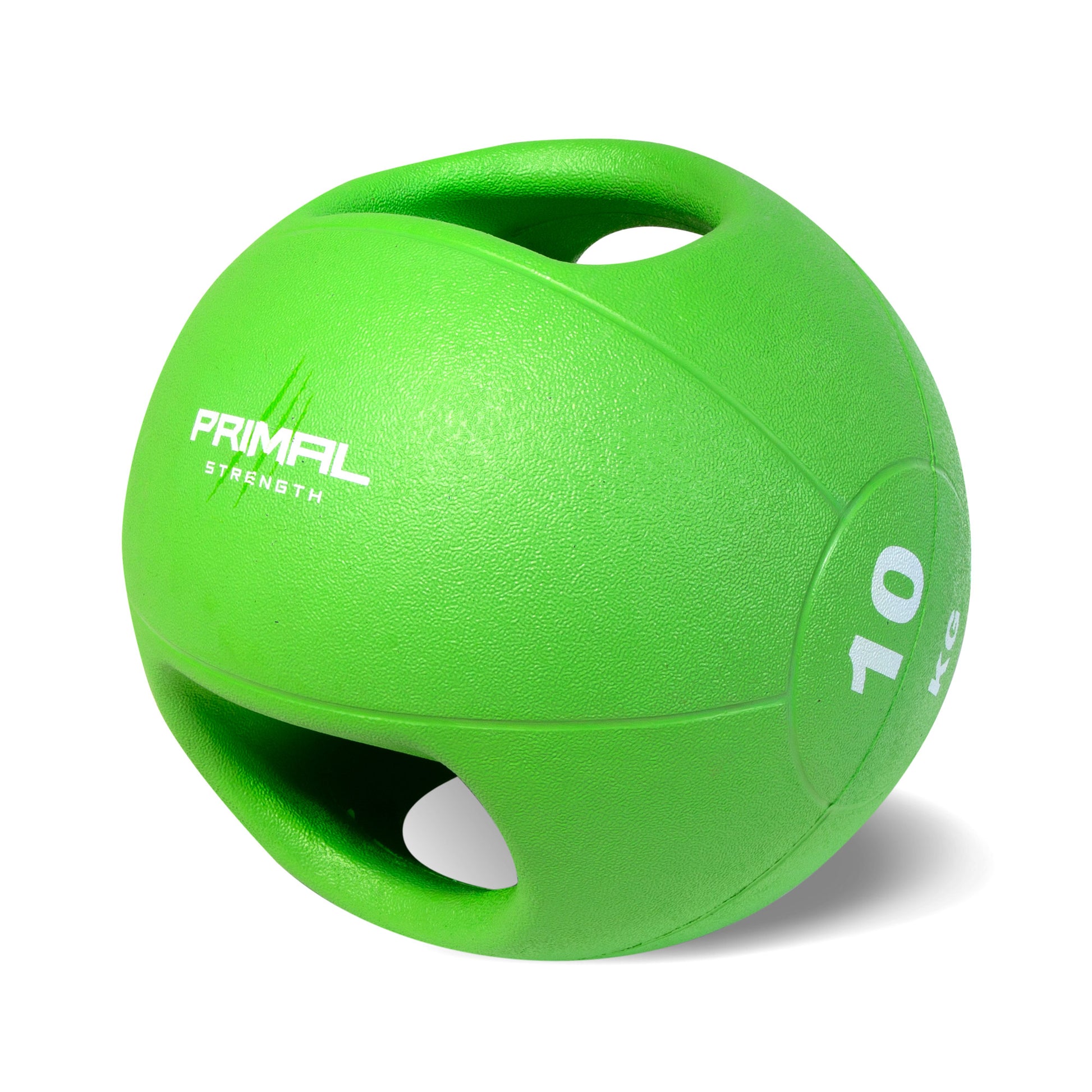 a green 10kg double handle medicine ball