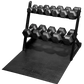 a full 2 tier small dumbbell rack on a black fitness mat
