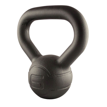 A 6kg black cast iron kettlebell.
