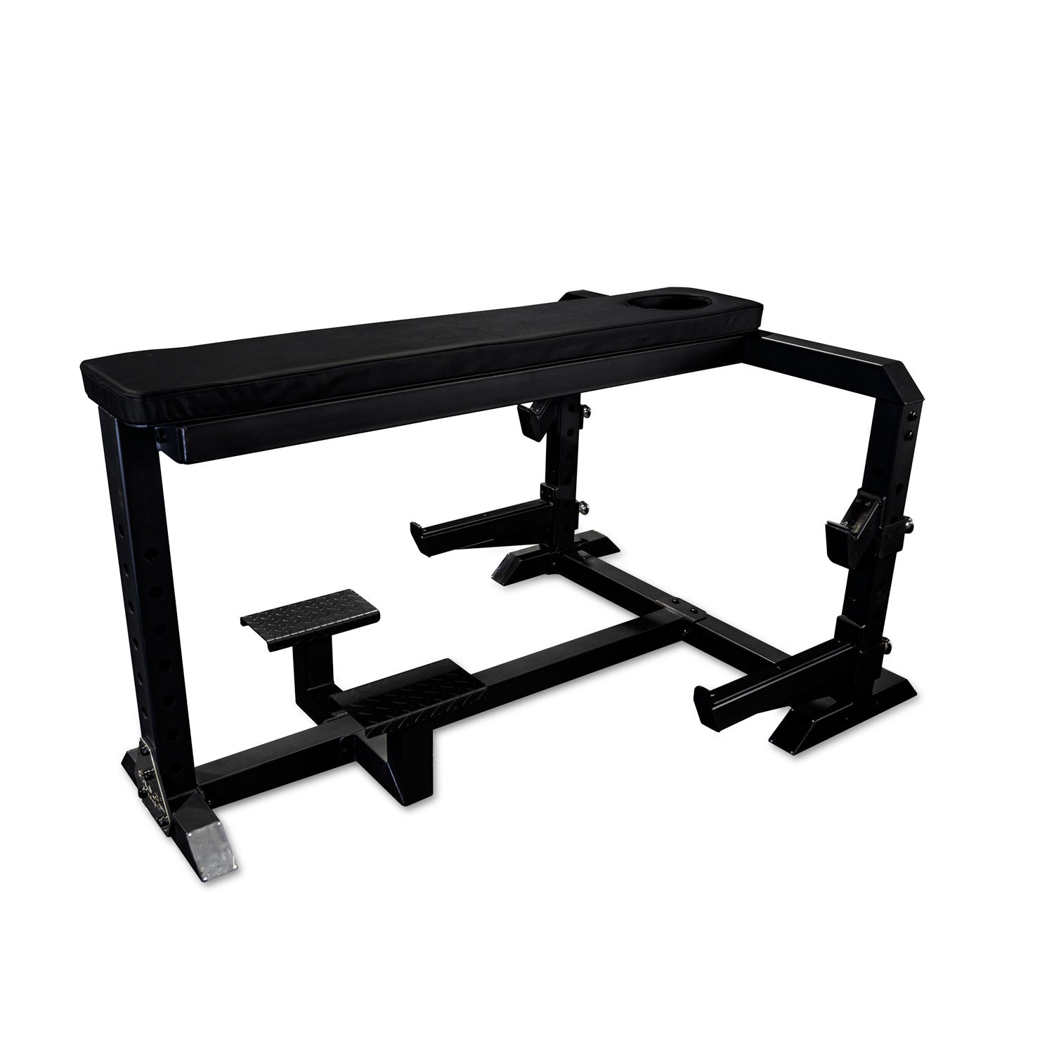 black prone row gym bench with steps