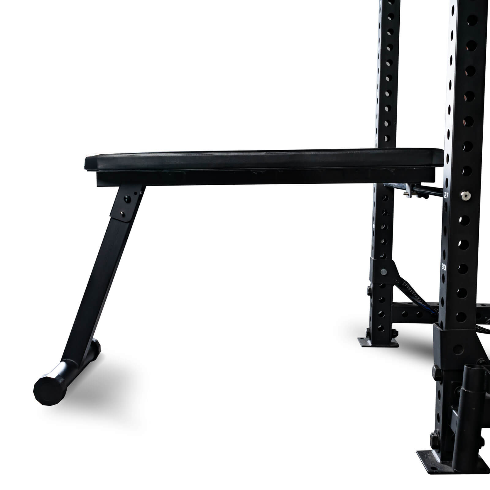 black prone row bench attachment for a gym rack