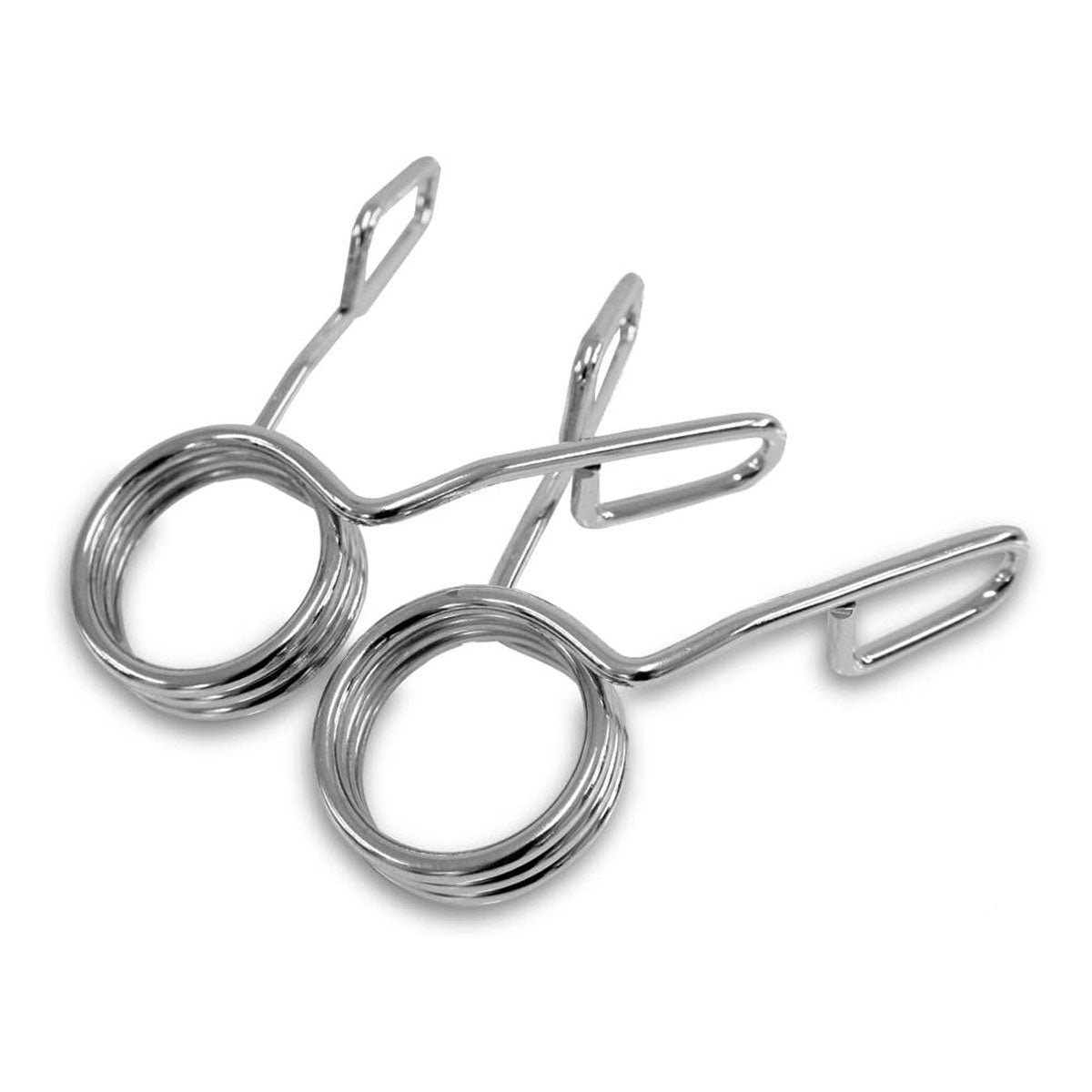 A pair of silver olympic barbell spring collars.