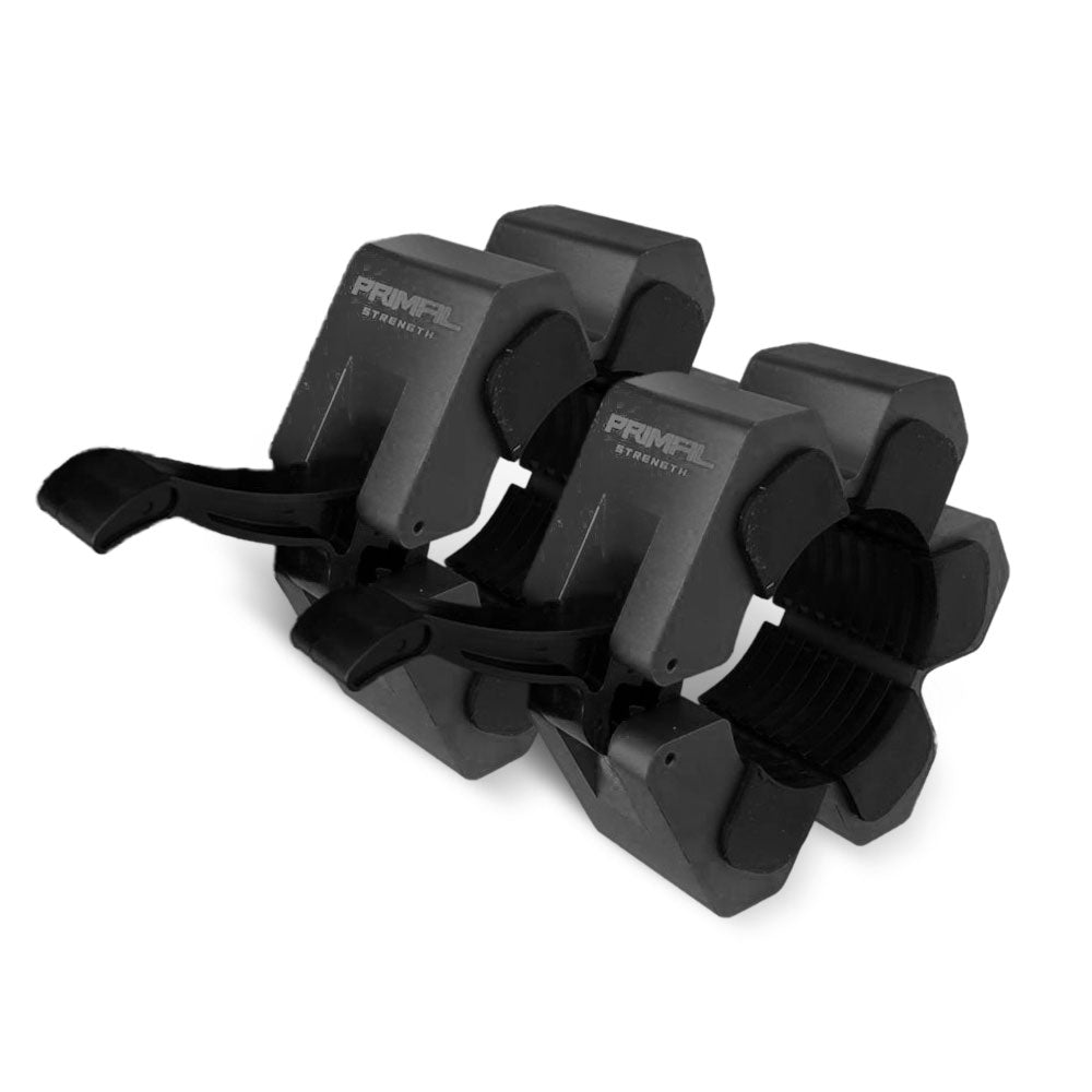 A black aluminium lockjaw collar for barbells.