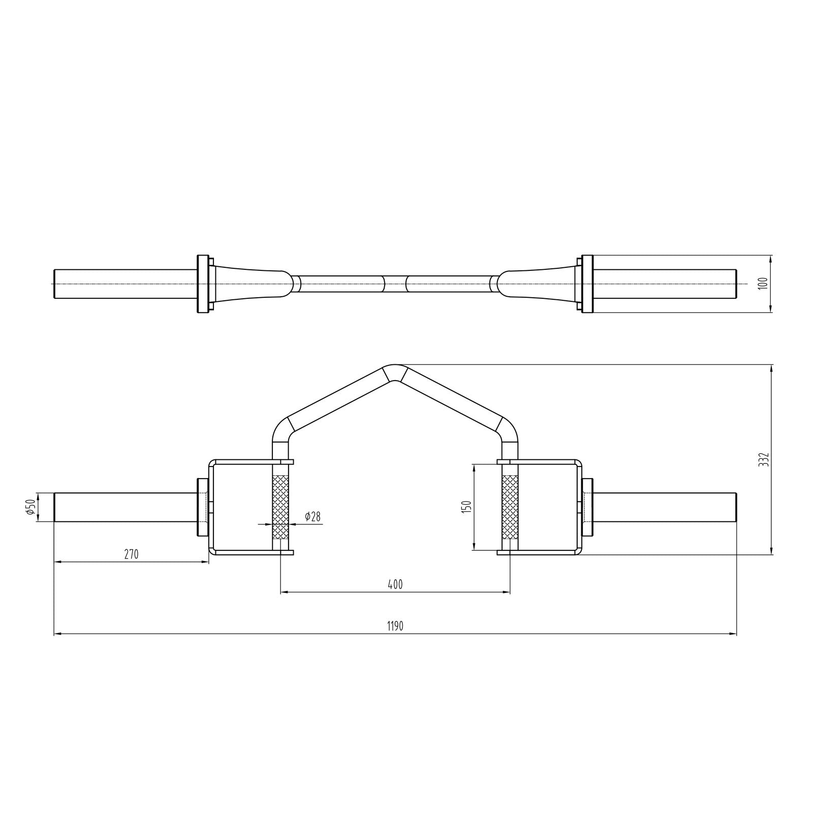 a diagram and dimensions of a tricep gym barbell