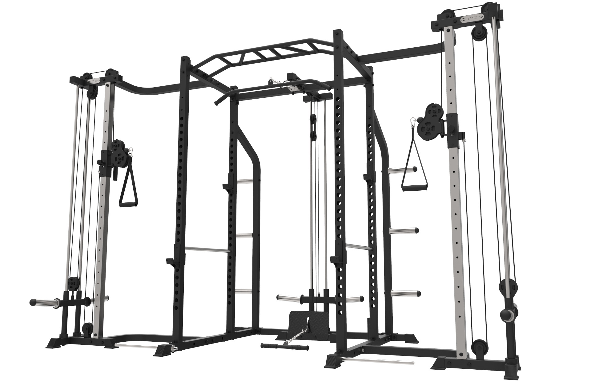 a rack mounted cable crossover attached to a power rack