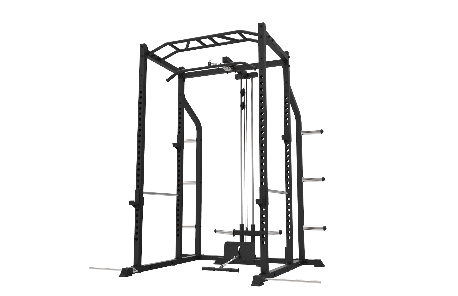 a rack mounted single pulley attached to a power rack