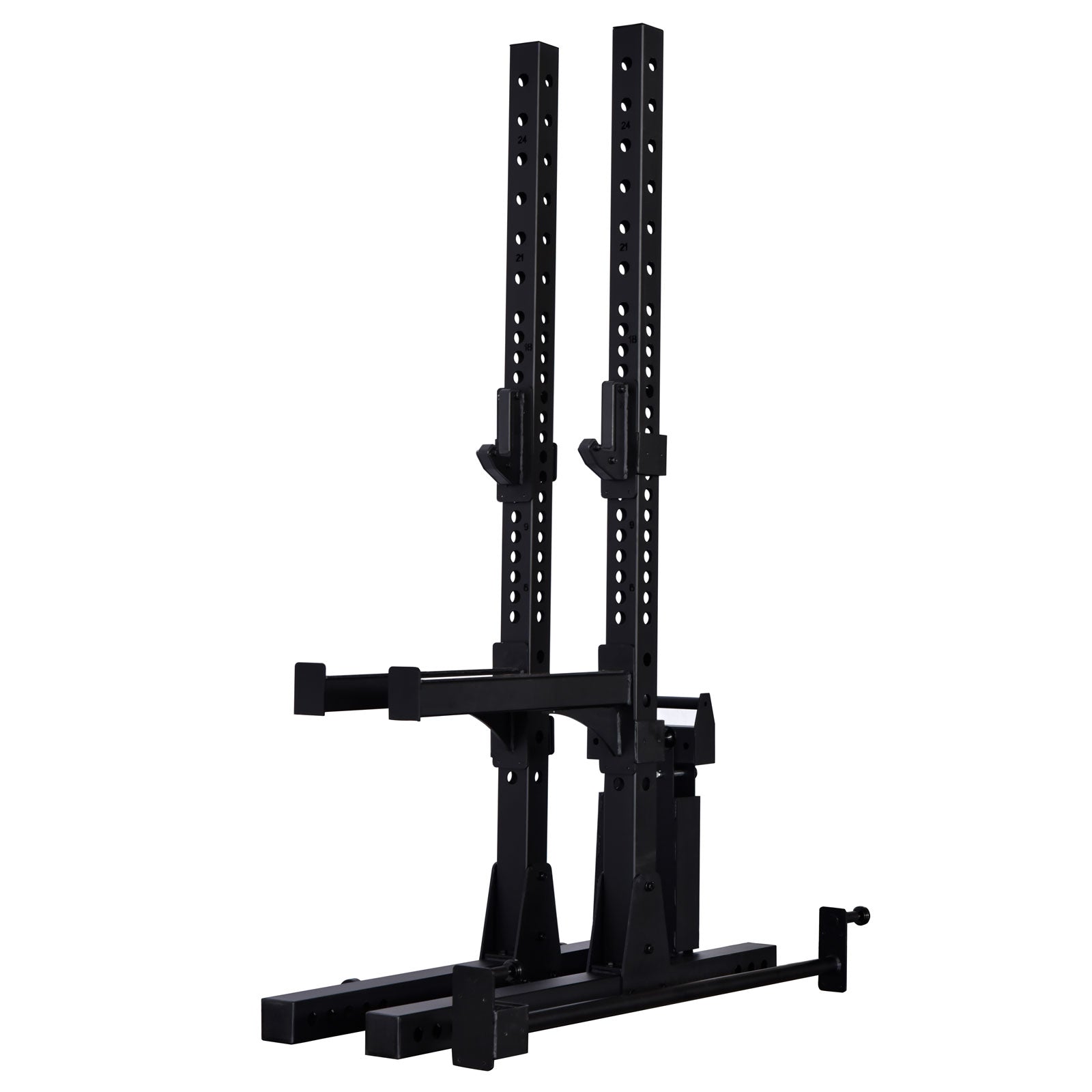 black independant folded squat stands with safety stoppers