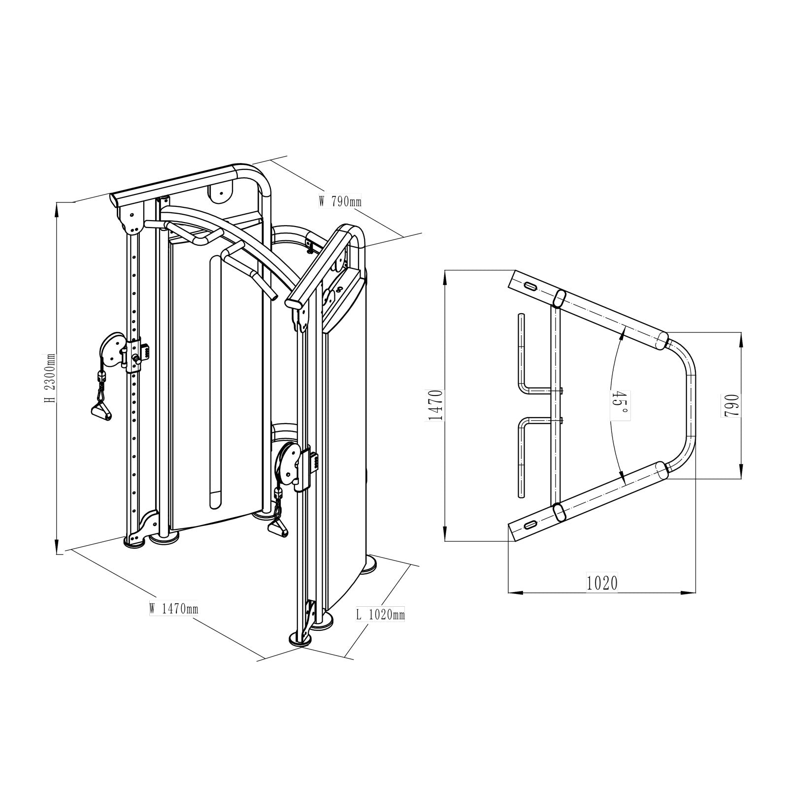a diagram and dimensions of a dual adjustable pulley