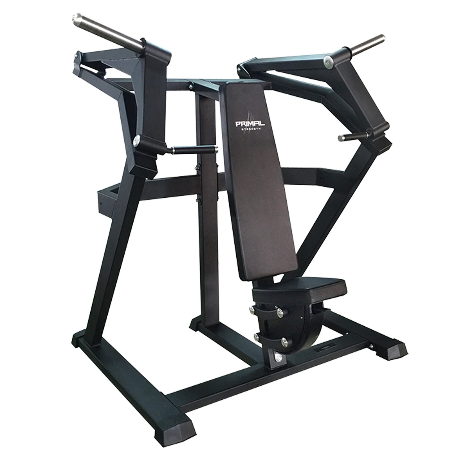 a black plate loaded shoulder press gym machine