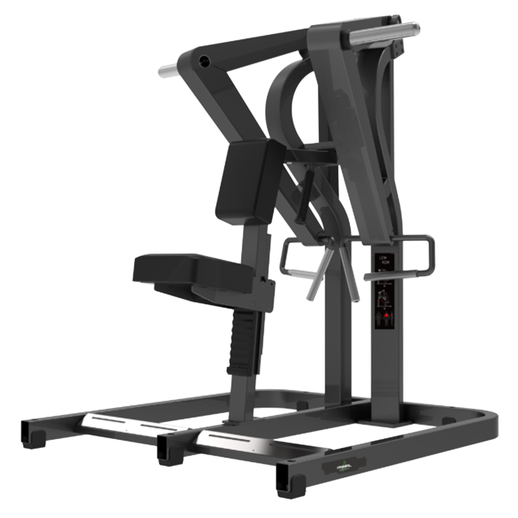 a black plate loaded low row gym machine