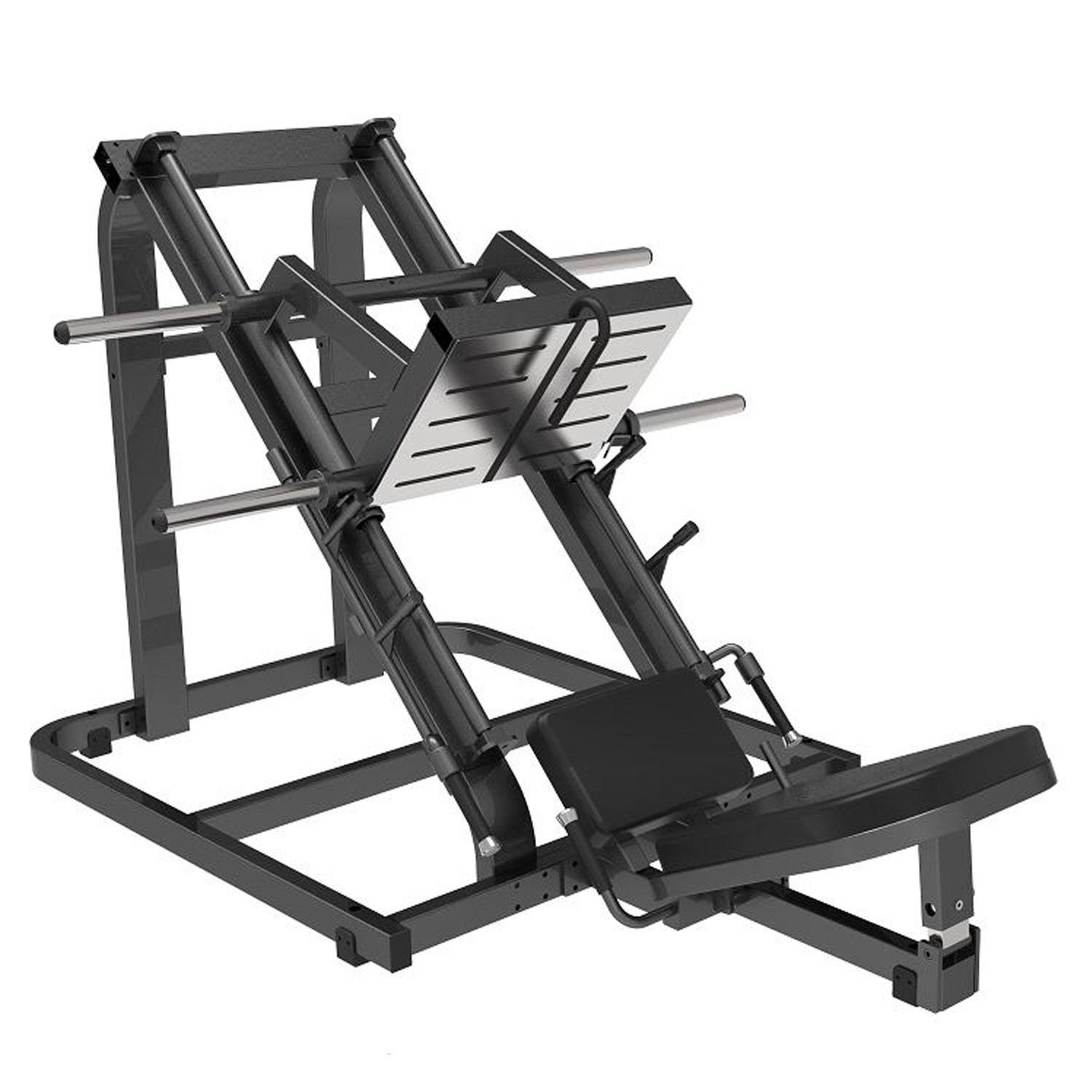 a plate loaded 45 degree leg press gym machine
