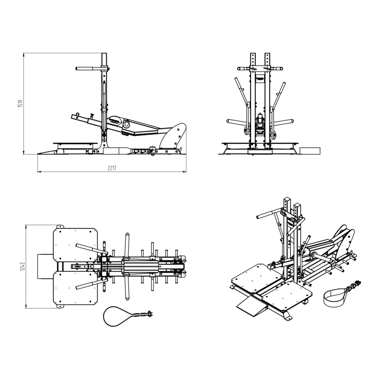 a diagram and dimensions of a plate loaded belt squat machine