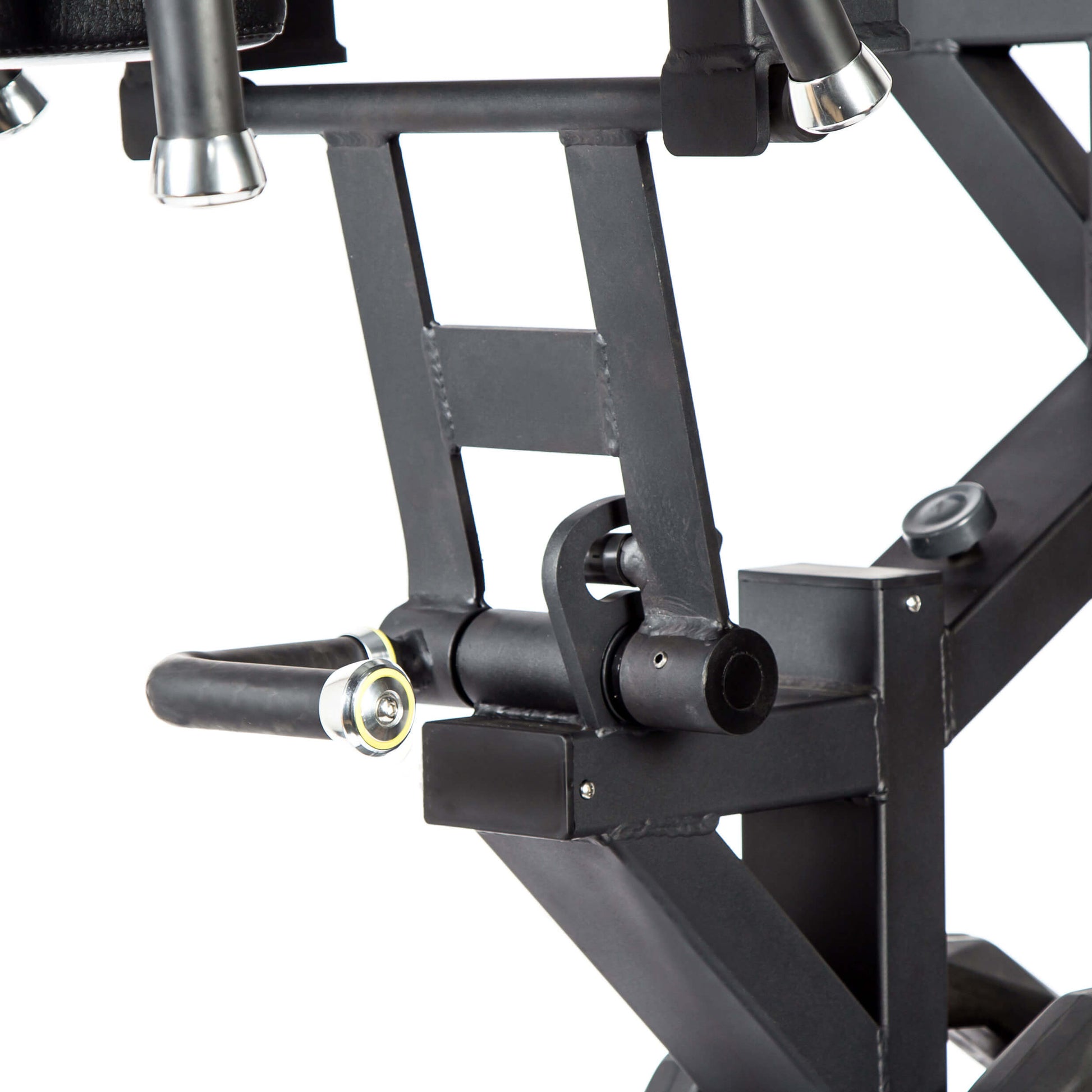 the close pin of a plate loaded leverage squat machine