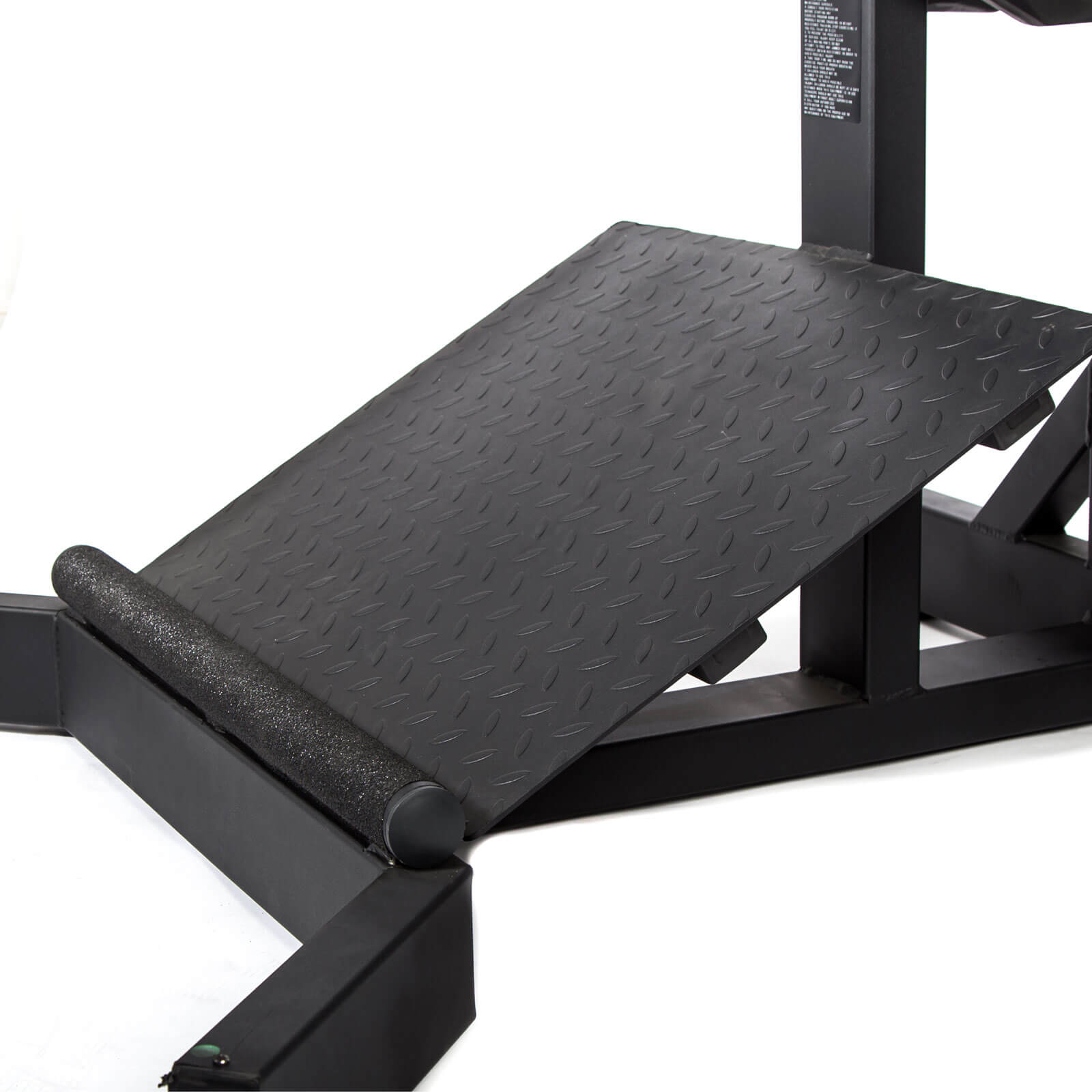 the footplate of a plate loaded leverage squat machine