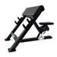 a empty black preacher curl gym bench
