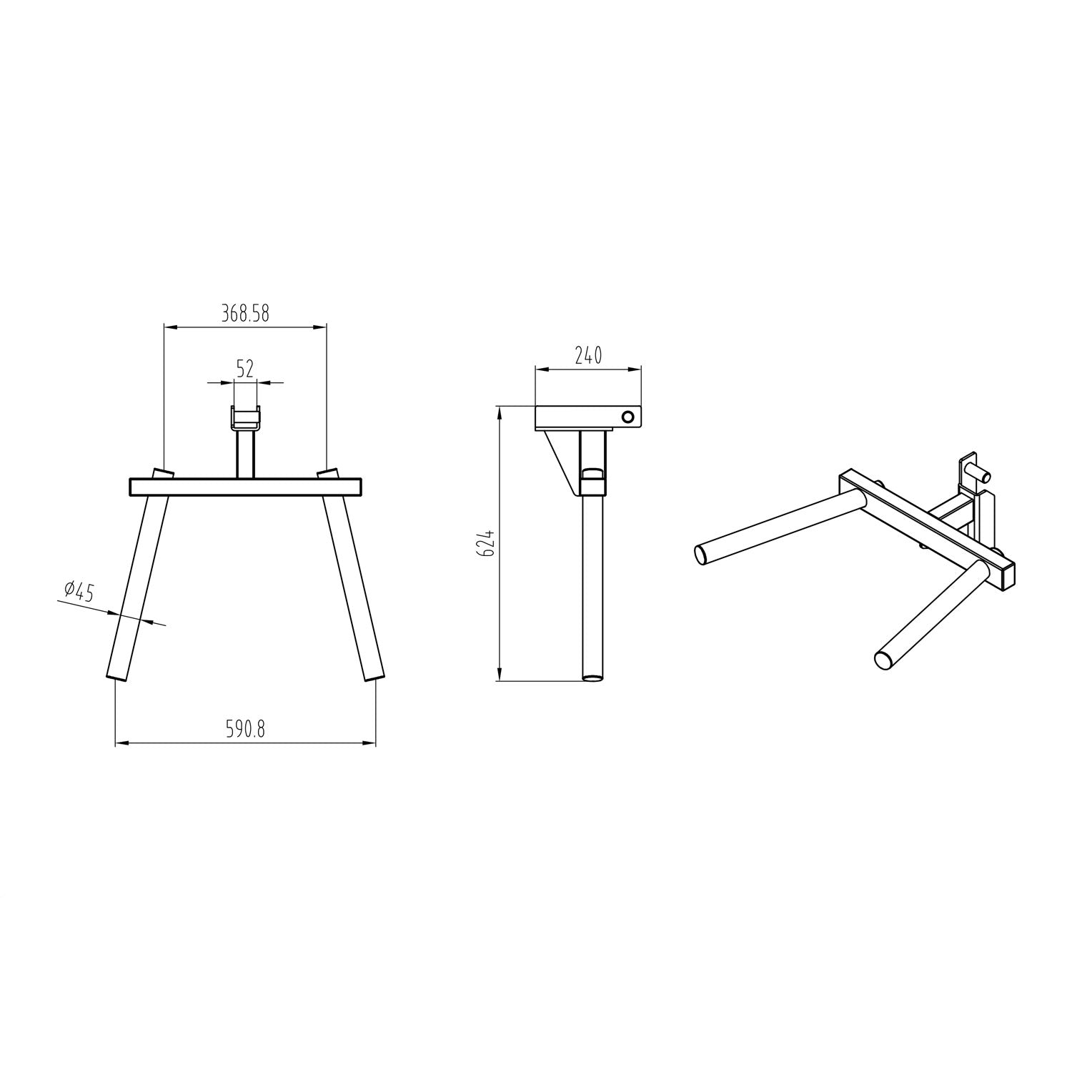 A diagram and dimensions of a dip handle power rack attachment.