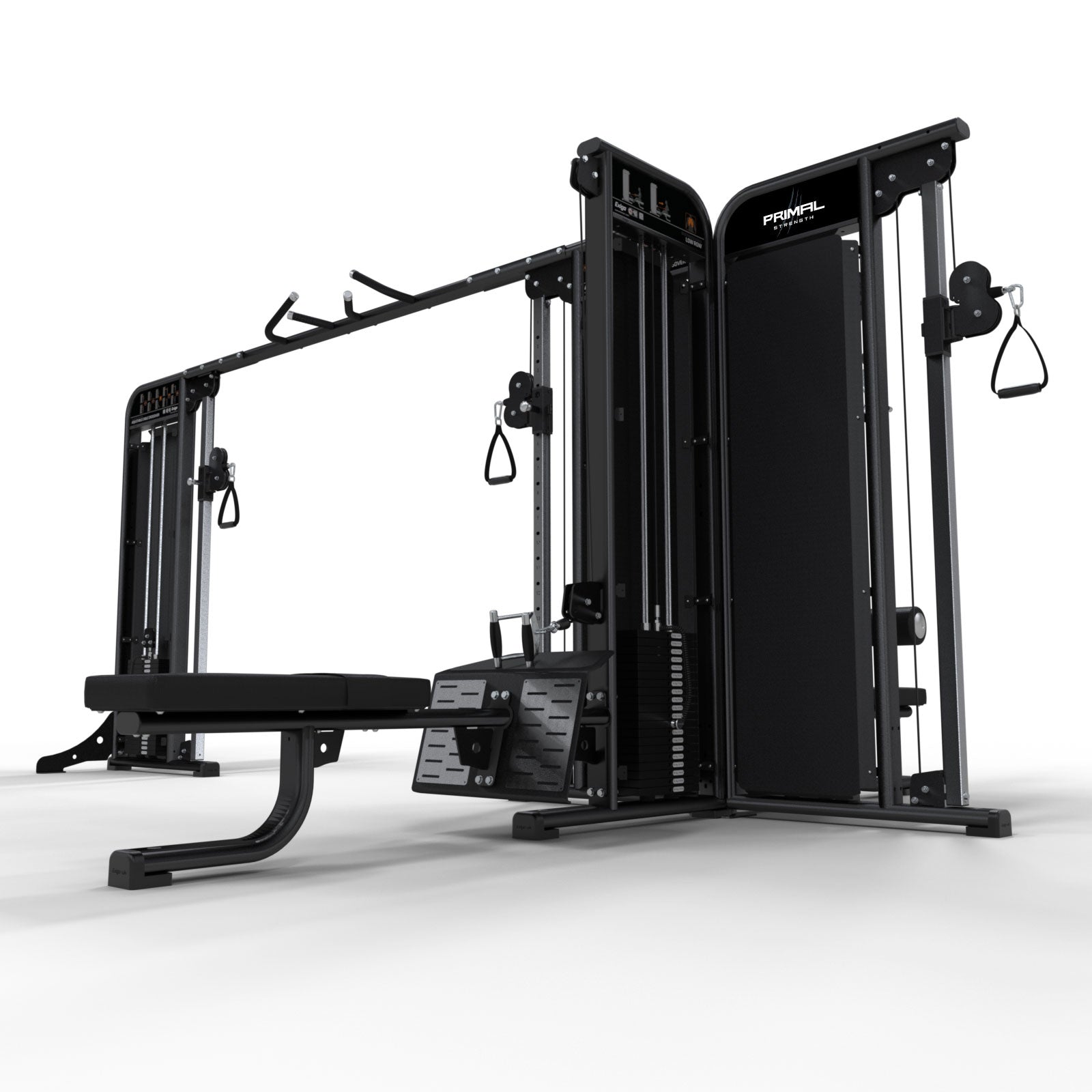 a multi station cable machine with cable crossover and high and low pulleys