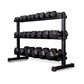 a full black 3 tier hex dumbbell rack