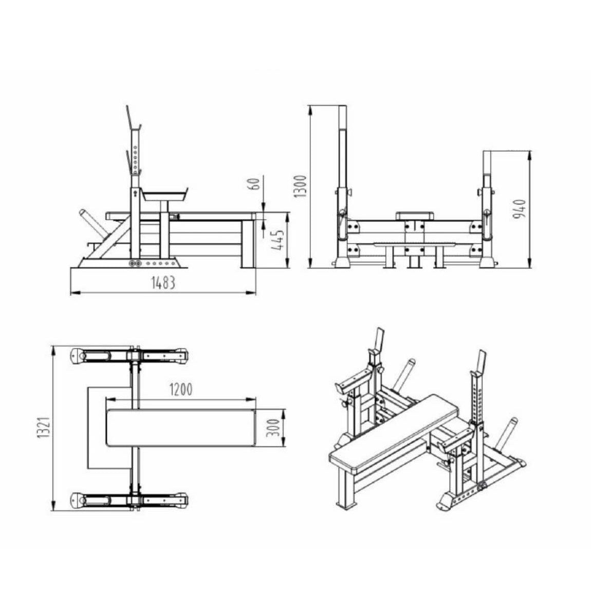 a diagram and dimensions of a adjustable olympic weight bench 