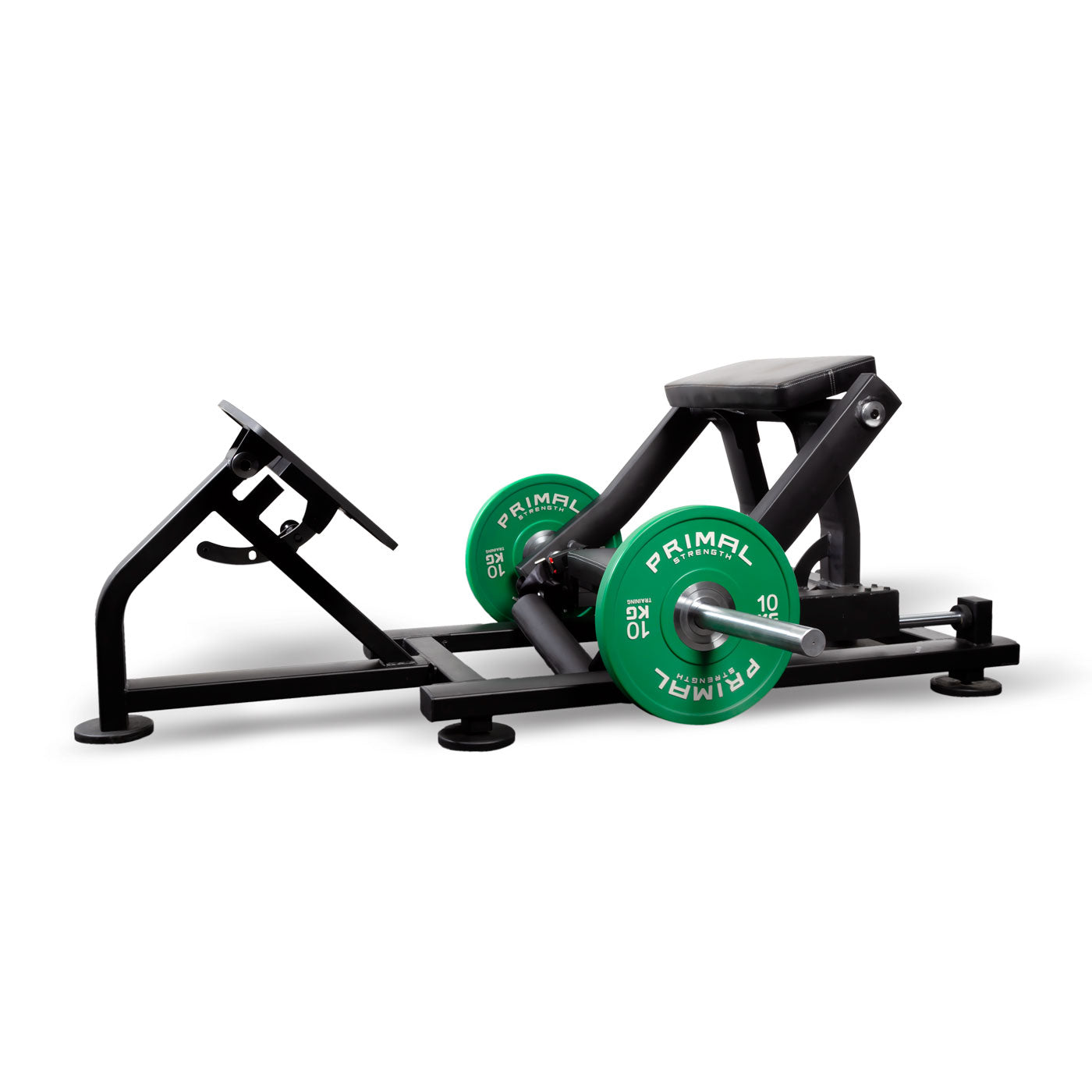 a plate loaded glute drive machine loaded with a pair of weight plates