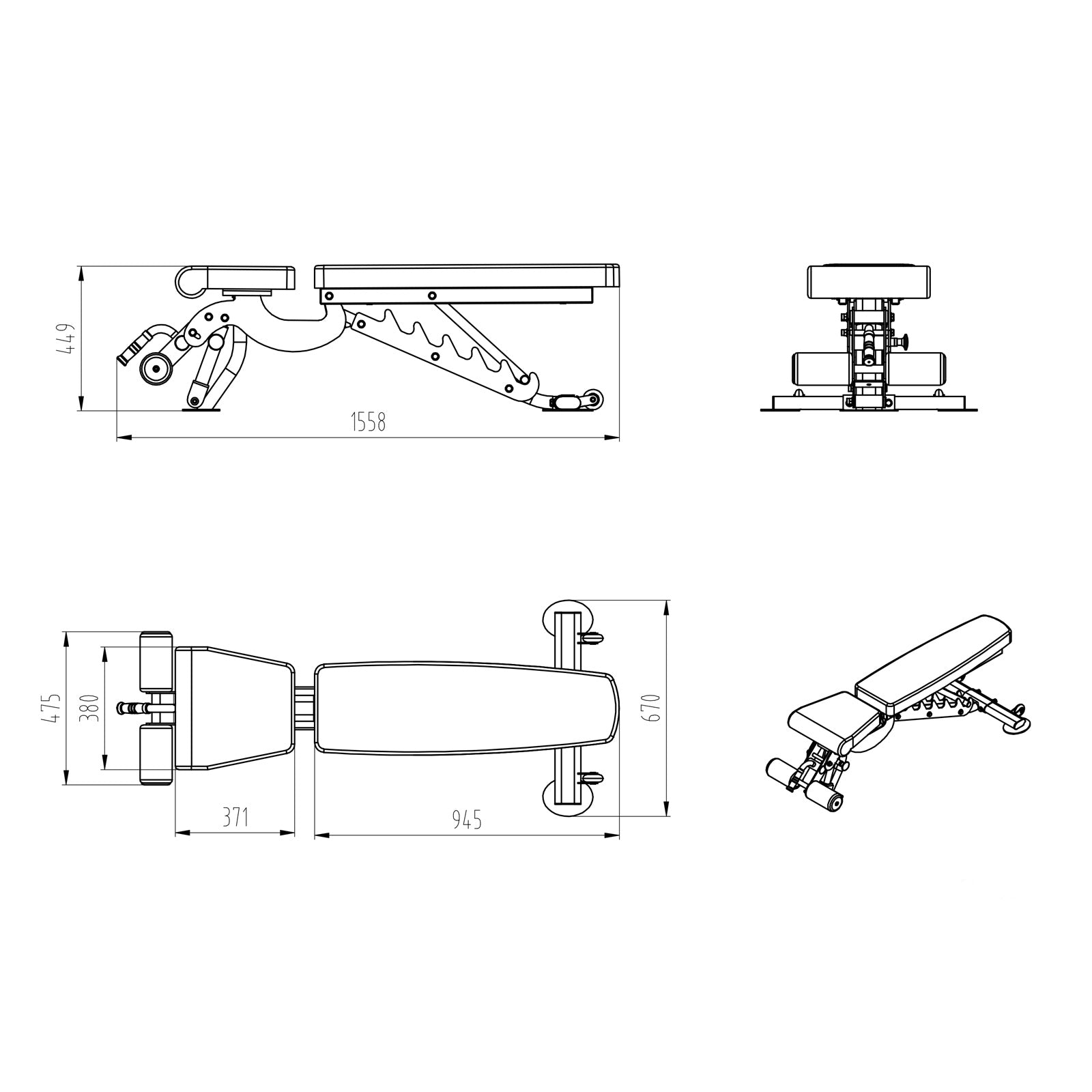 a diagram and dimensions of a adjustable weight bench with foot support