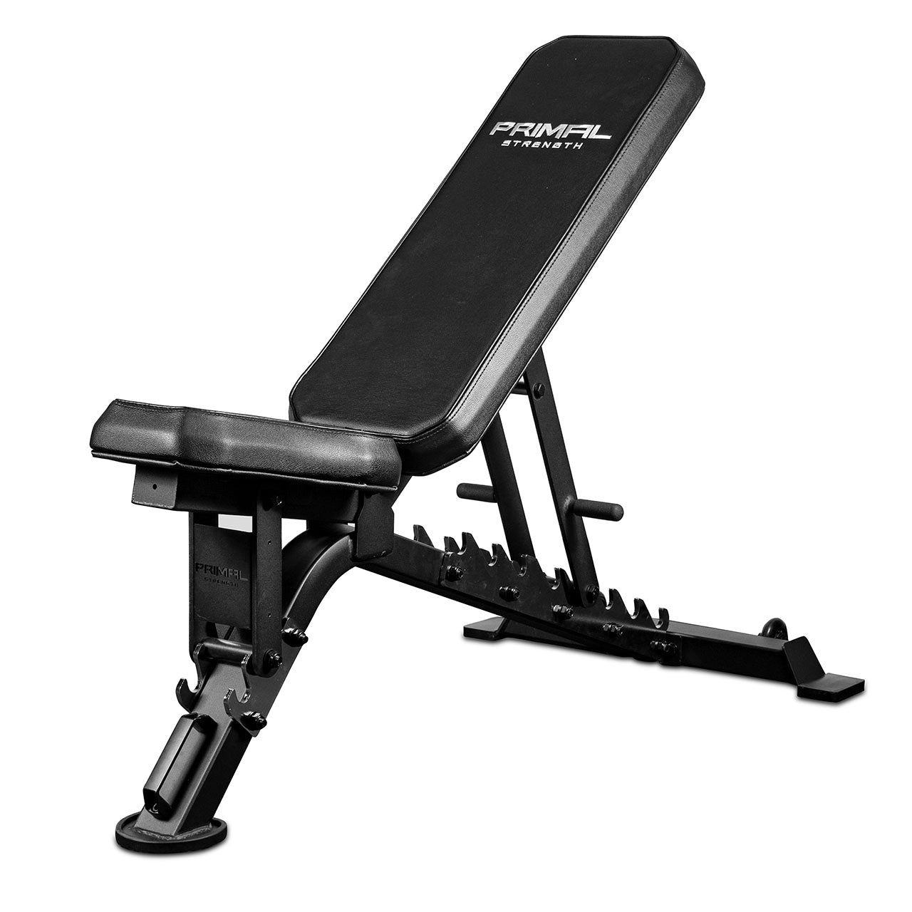A black adjustable weight bench.