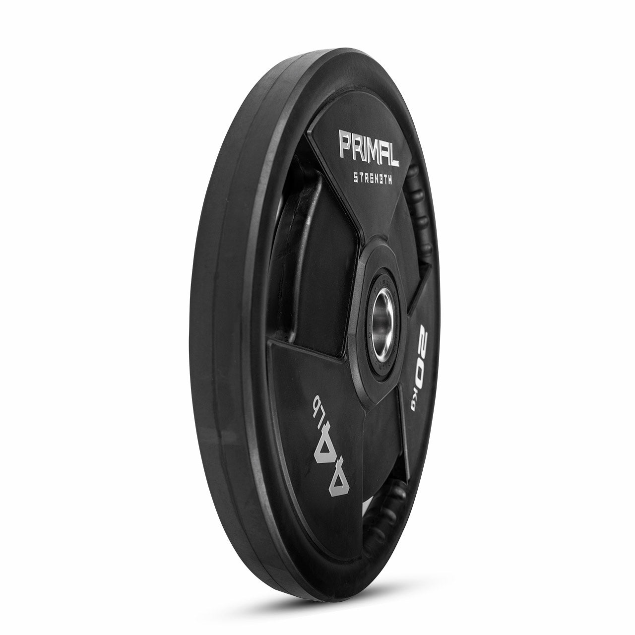 A side on view of a black olympic weight disc with PVC finish.