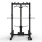 a gym half rack with single low and high pulley machine