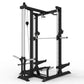 a gym half rack with single low and high pulley machine