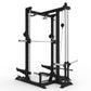 a gym half rack with single low and high pulley machine