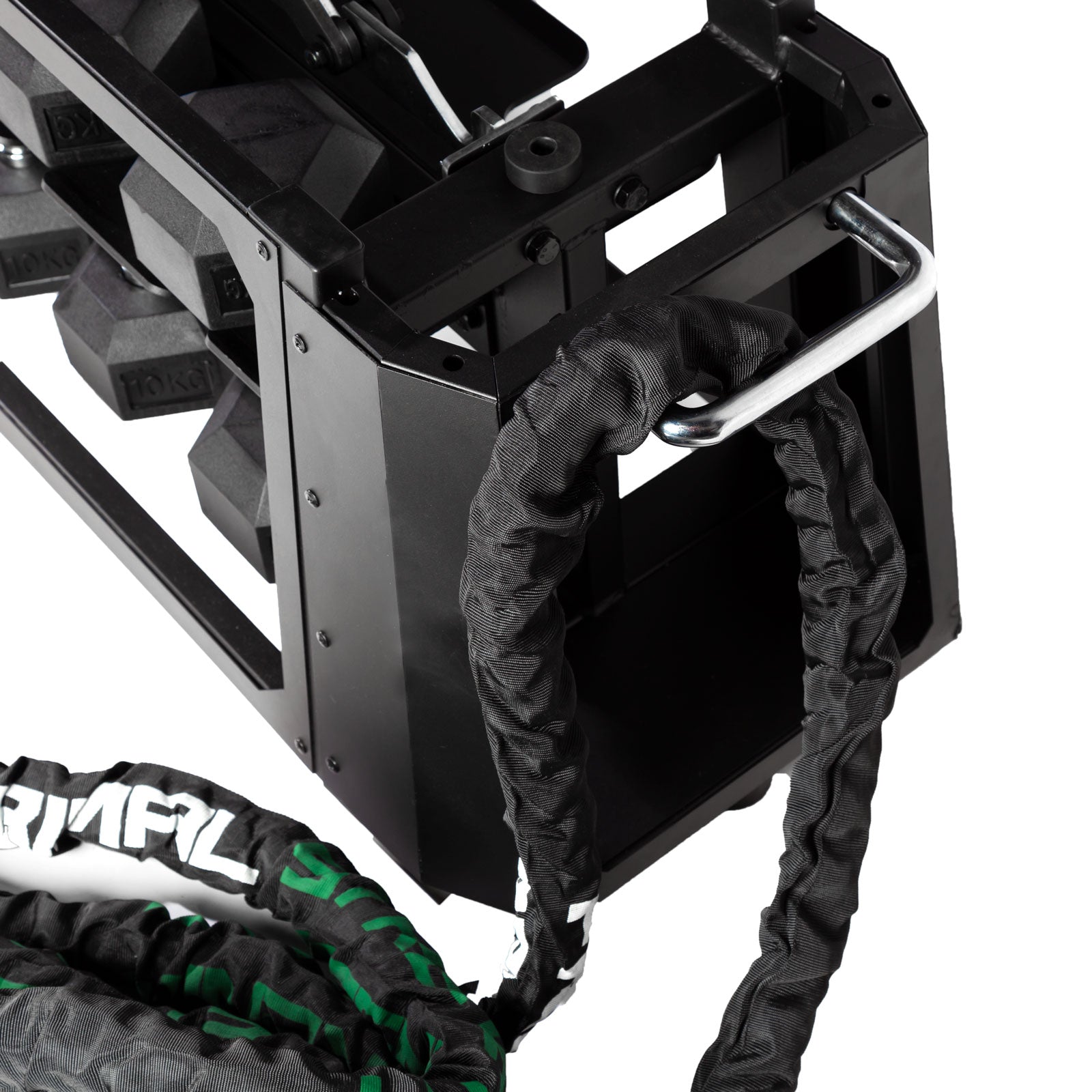 a adjustable bench with a battle rope attached