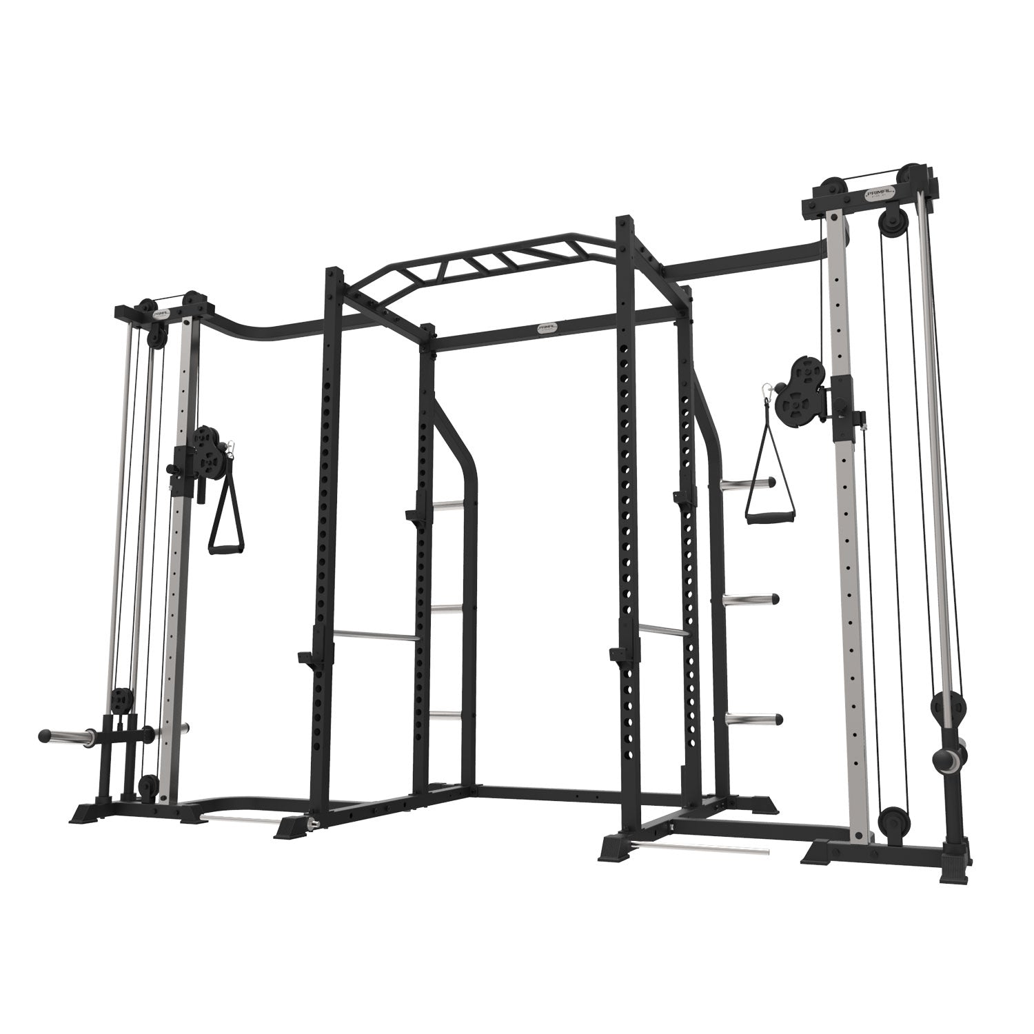 a rack mounted cable crossover attached to a power rack