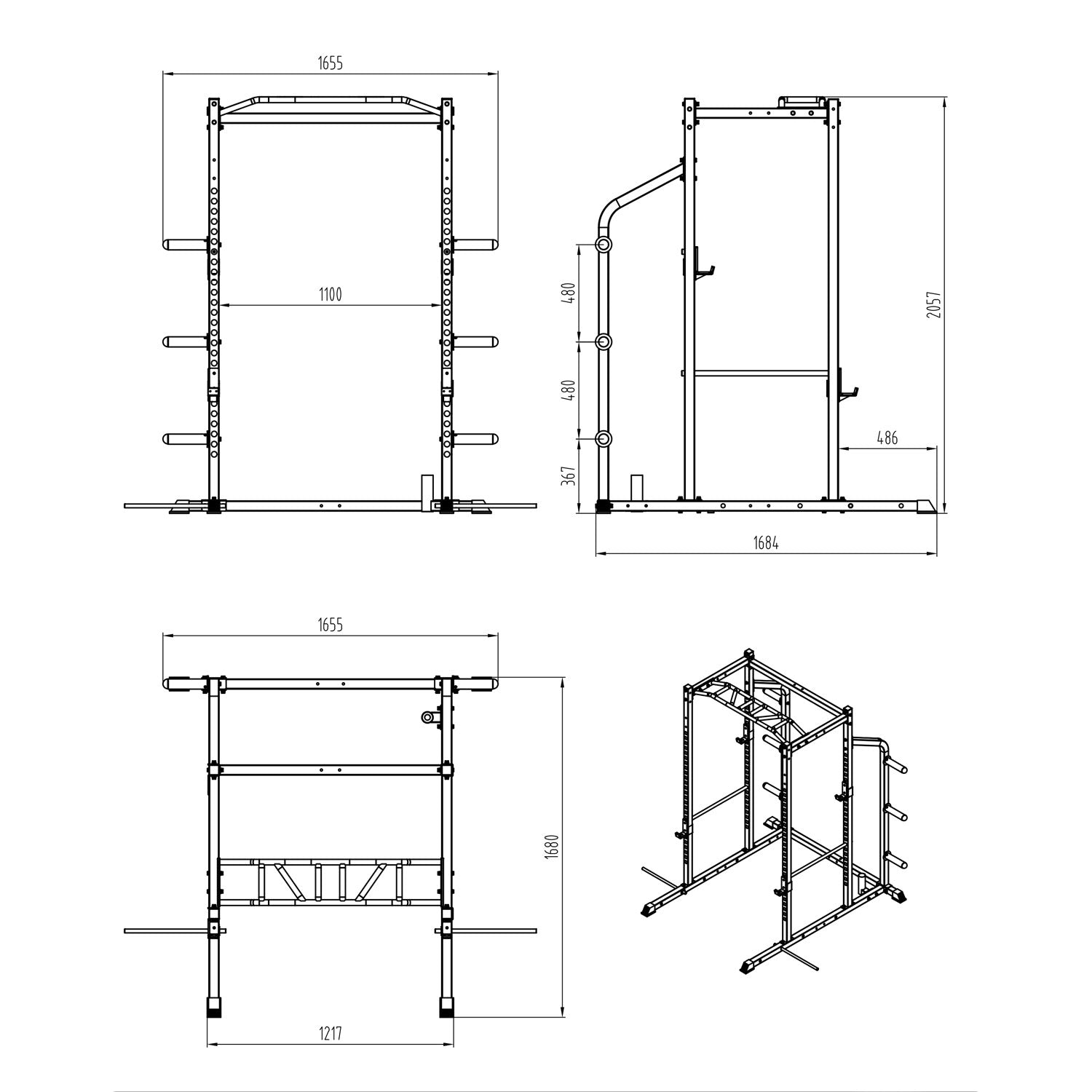 a diagram and dimensions of a power rack
