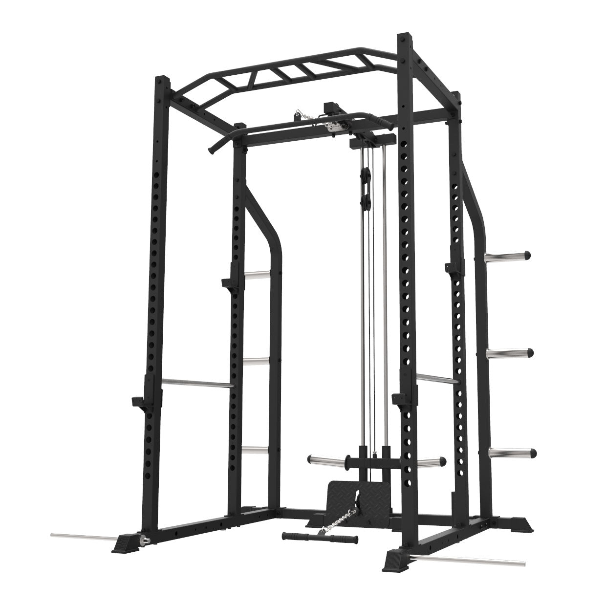 a rack mounted cable pulley machine attached to a power rack