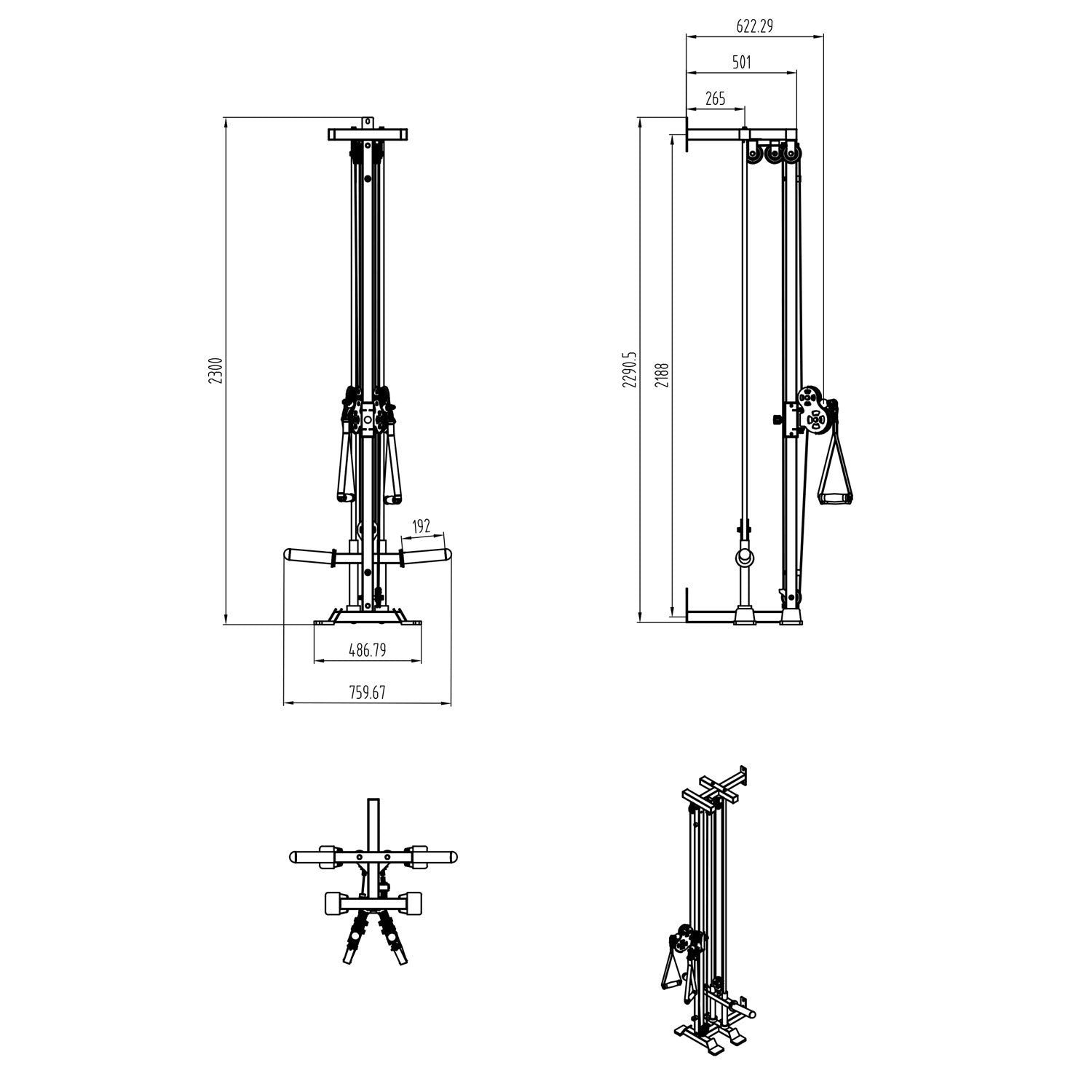 a diagram of a wall mounted single cable pulley machine