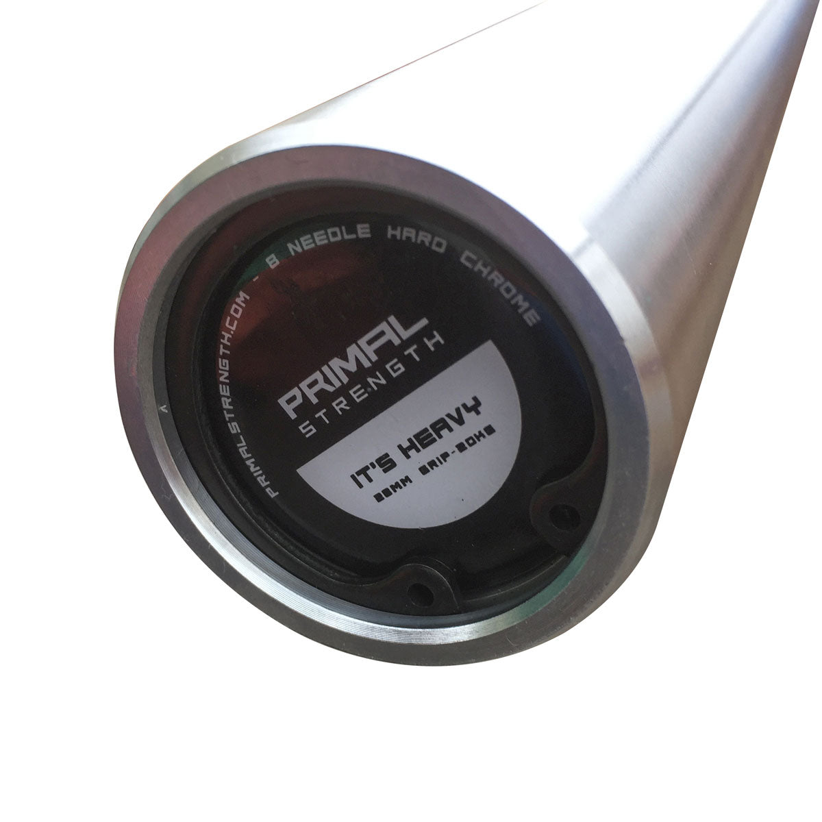 the end cap of a steel olympic barbell