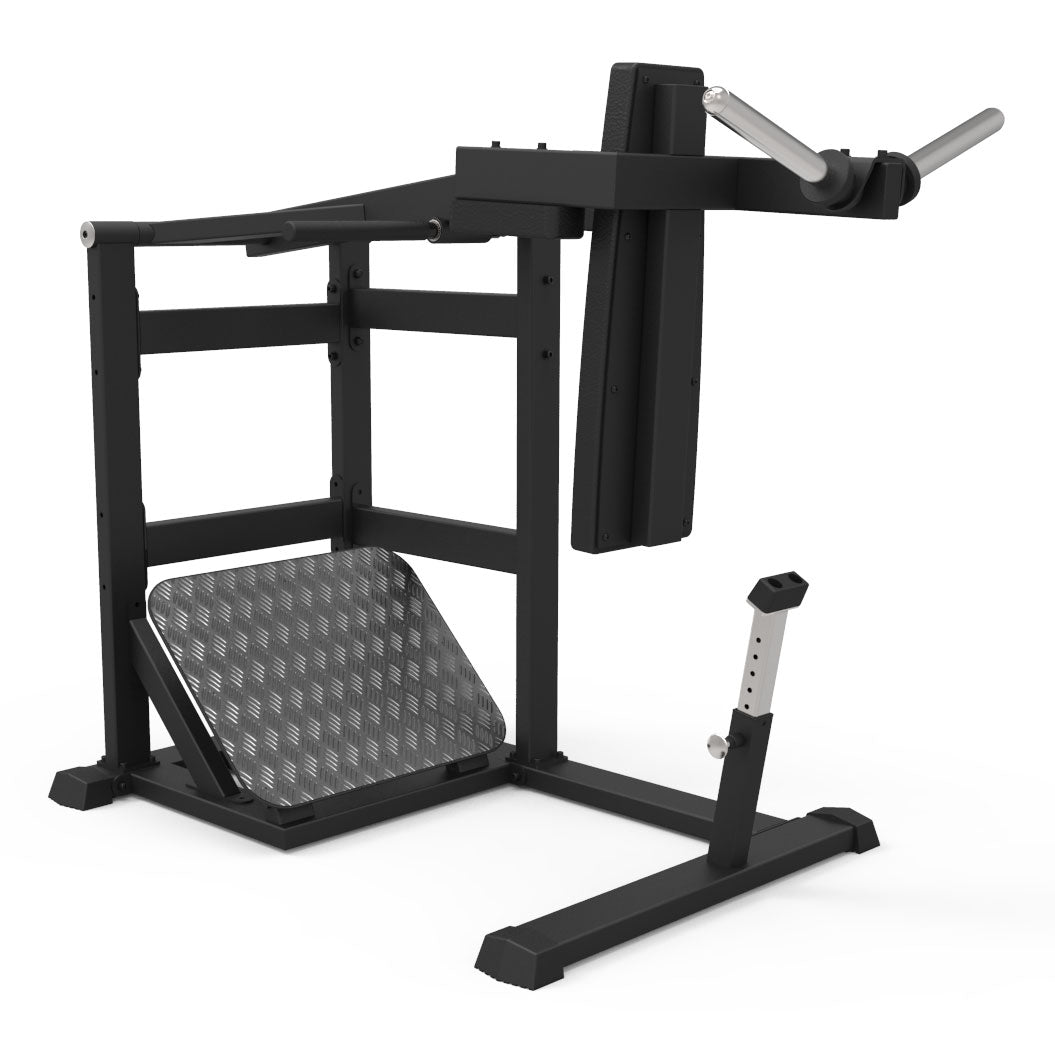 a empty pendulum squat gym machine