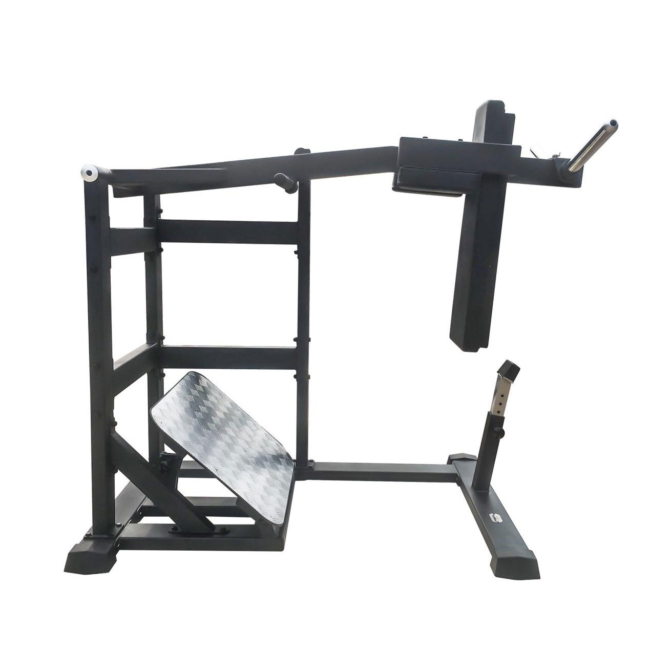 the side of a pendulum squat gym machine