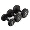 three single primal strength black urethane dumbbells