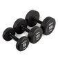 three single primal strength black urethane dumbbells