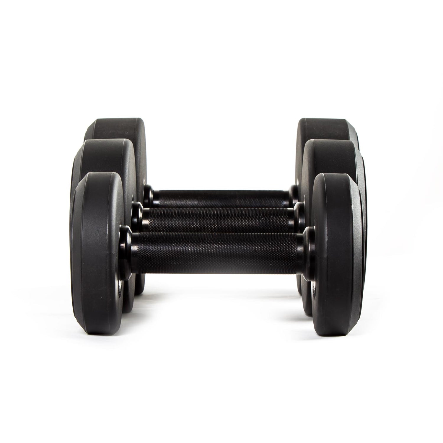 three single primal strength black urethane dumbbells