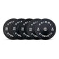 a group of virgin rubber bumper weight plates
