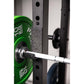a rack barbell on a commercial half racks j hooks