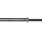 the sleeve of a silver olympic barbell with a black shaft