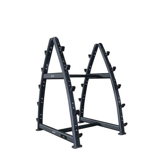 a empty double sided barbell rack suitable for 10 barbells