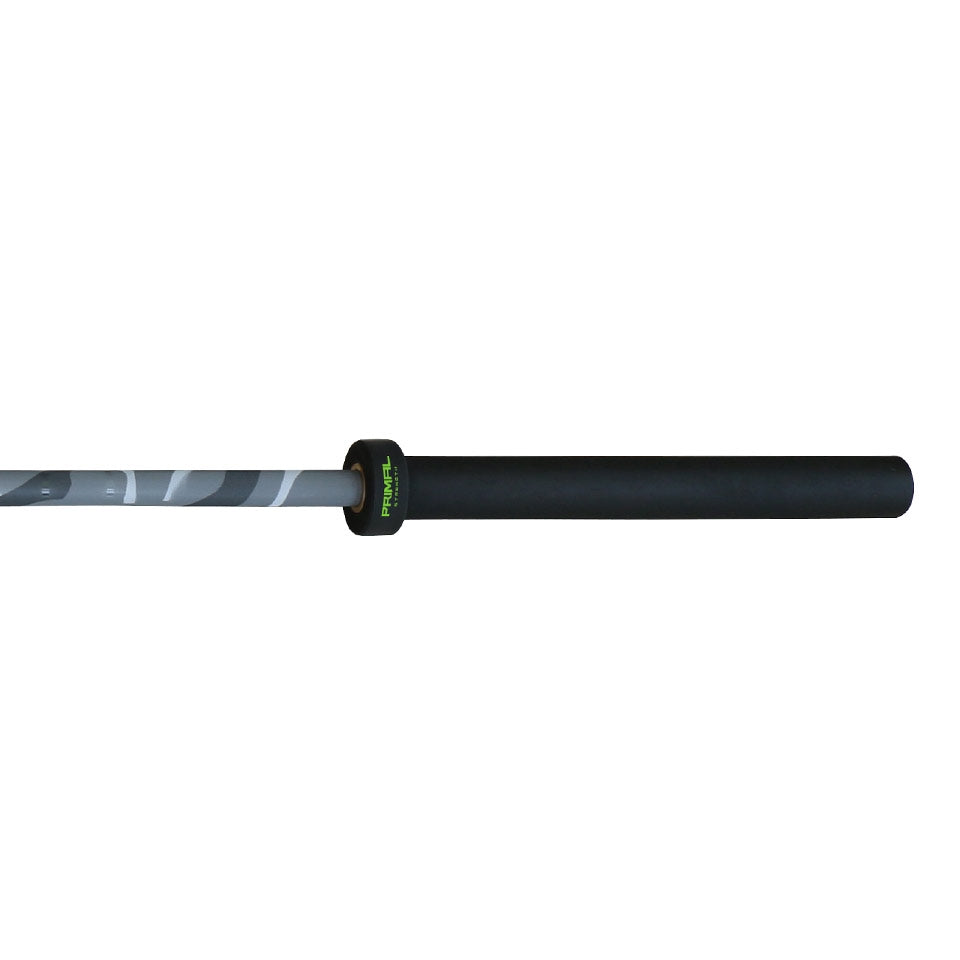 a olympic barbell with a black sleeve and camouflage shaft