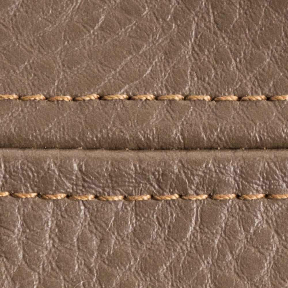 brown leather with orange stitching